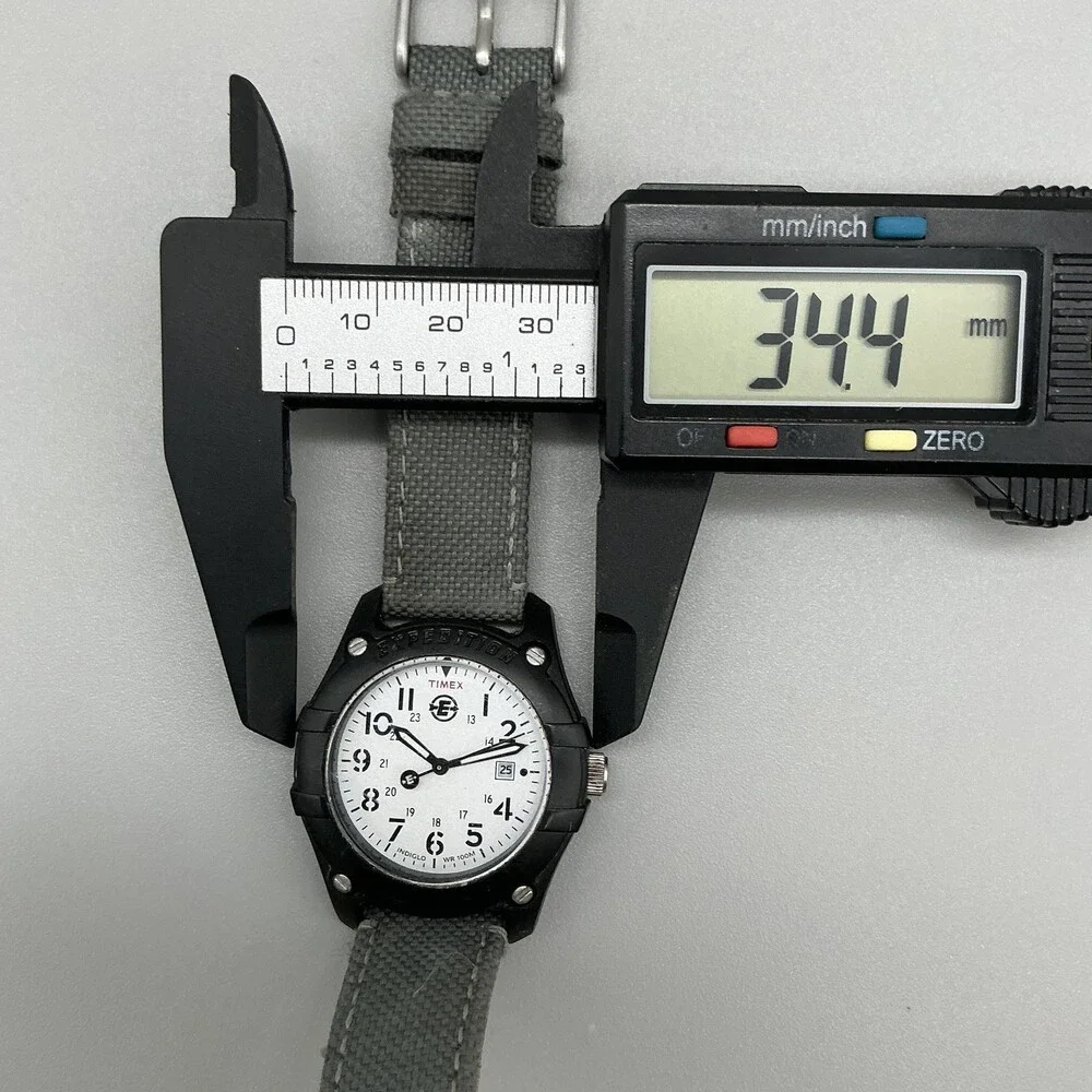 Timex Expedition Indiglo Mens Watch 34mm White Dial Gray Canvas Date New Battery